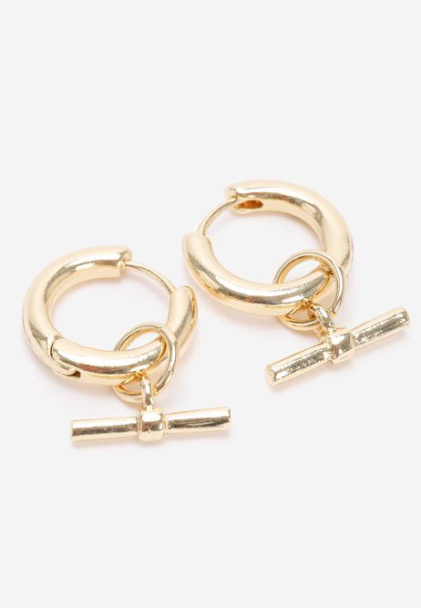 Womens Gold T-Bar Hoop Earrings