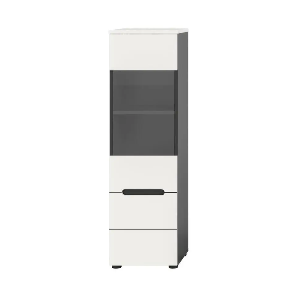 Hioshop Canu vitrinekast 1 glasdeur wit- donkergrijs