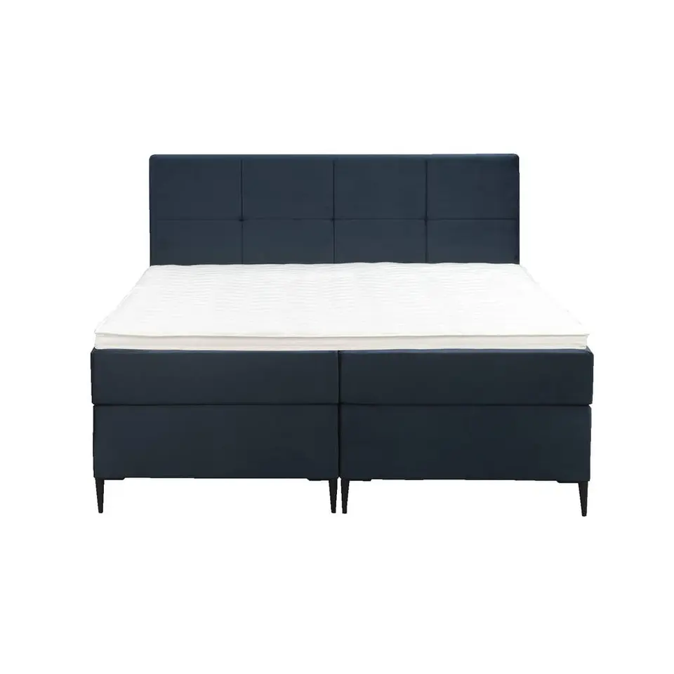 Boxspring Liv geblokt - blauw - 180x200 cm - slanke poot
