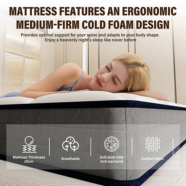 Matelas Ressorts 160x200 épaisseur 20 cm Confort,Ergonomique7 Zones Ergonomique
