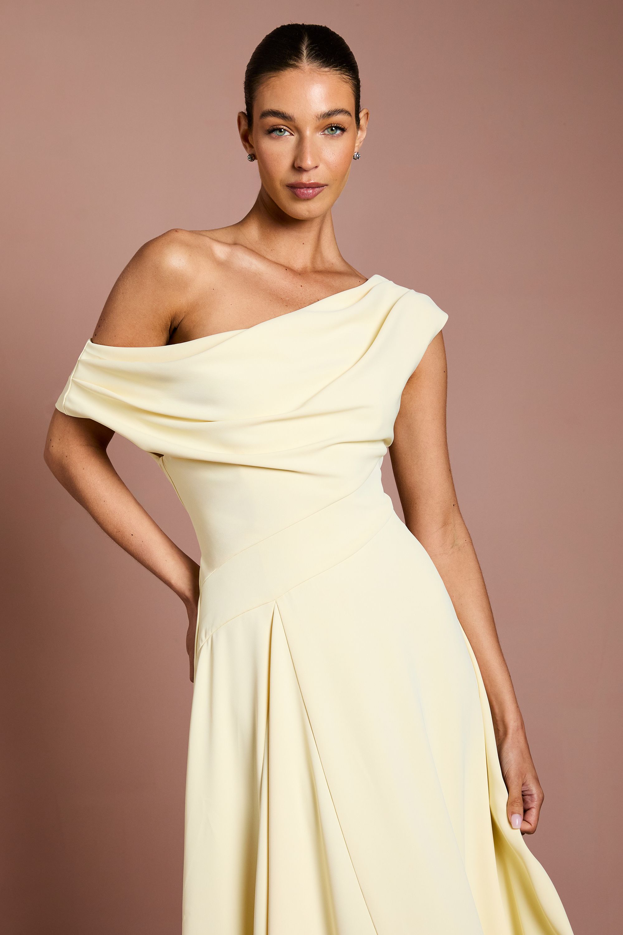 Coast Off The Shoulder Asymmetric Lightweight Crepe Midi Dress