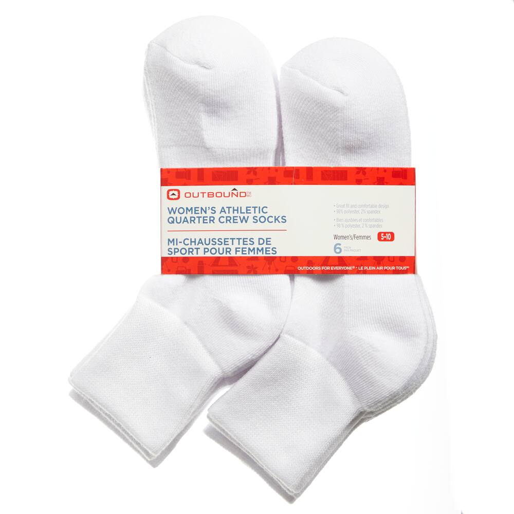 Outbound Women's Athletic Quarter-Crew Socks with Cushioned Sole, 6-pk, Assorted Colours