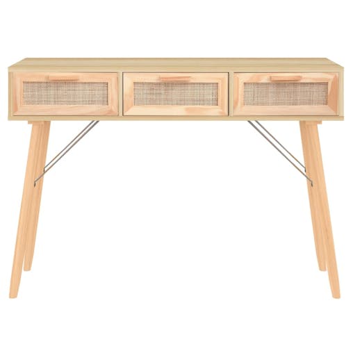 NNEVL Console Table Brown 105x30x75 cm Solid Wood Pine&Natural Rattan
