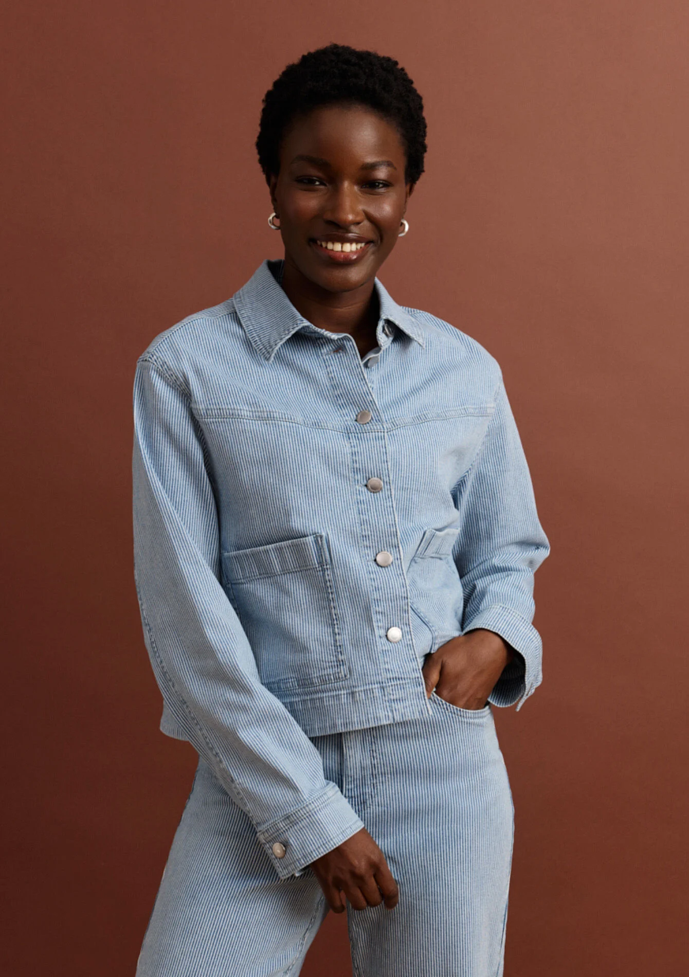 Gestreepte denim jas