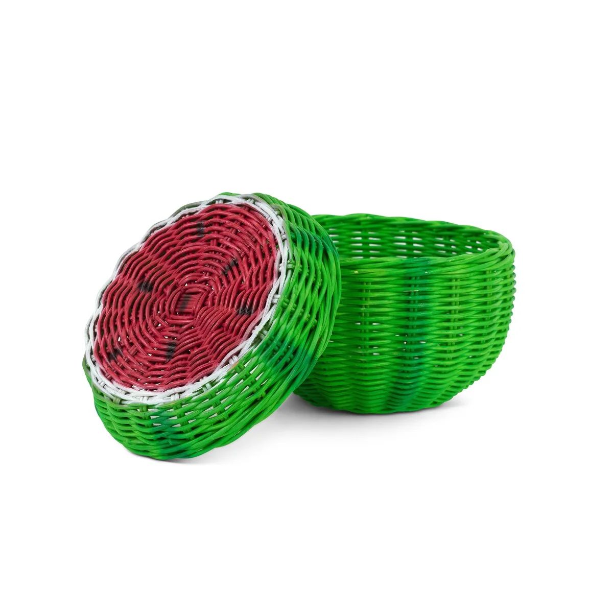 Hand Woven Watermelon Rattan Storage Basket with Lid Decorative Bin Home Decor Shelf Organizer Cute Handmade Handcrafted Gift