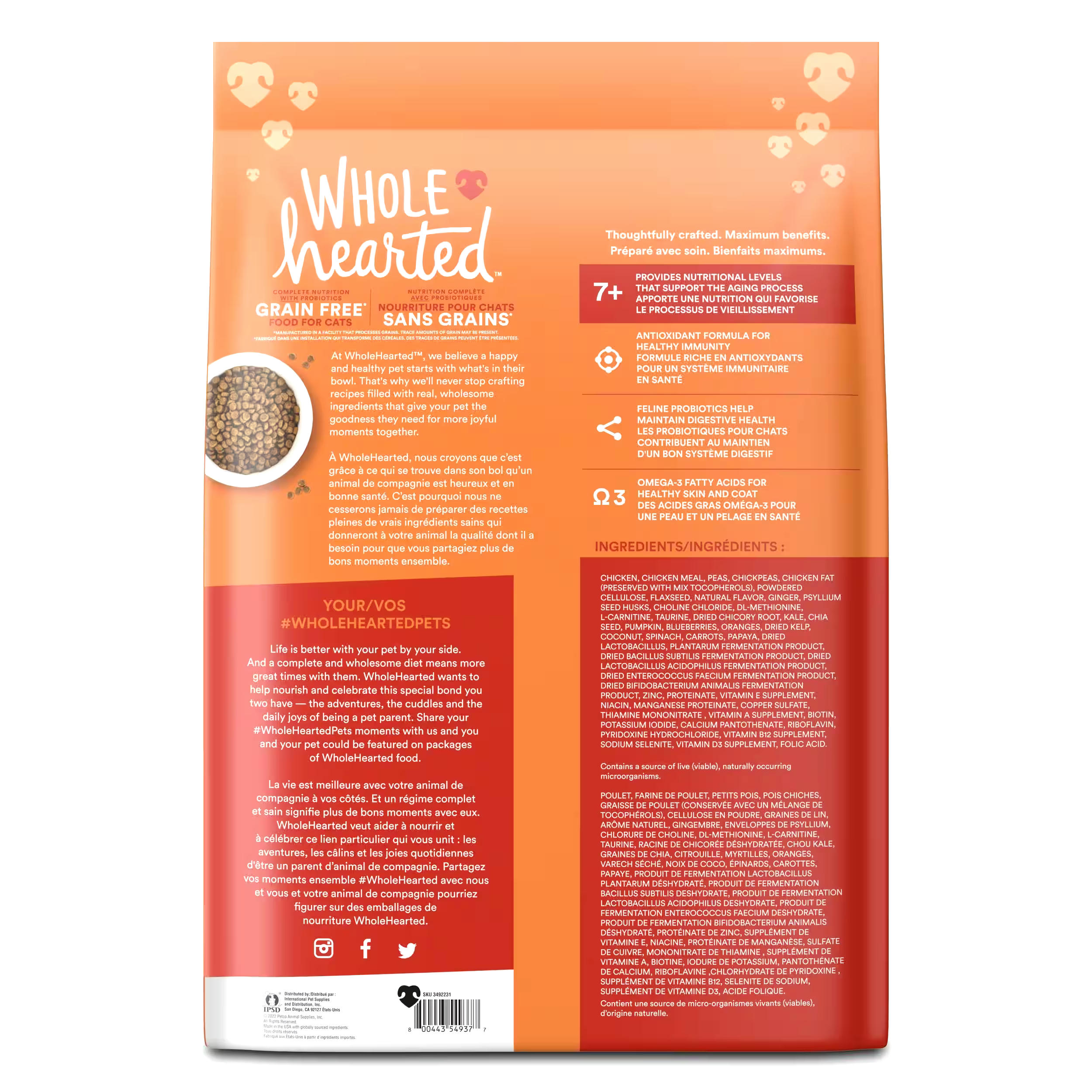 WholeHearted Grain-Free Chicken Senior Dry Cat Food, 5.44-kg
