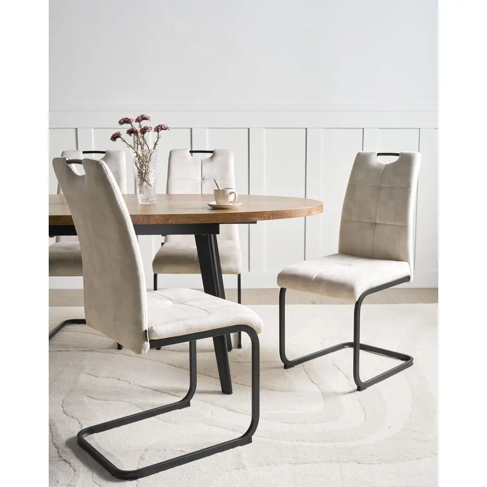 CISCO - Eetkamerstoel set van 4 - Lichtbeige - Polyester
