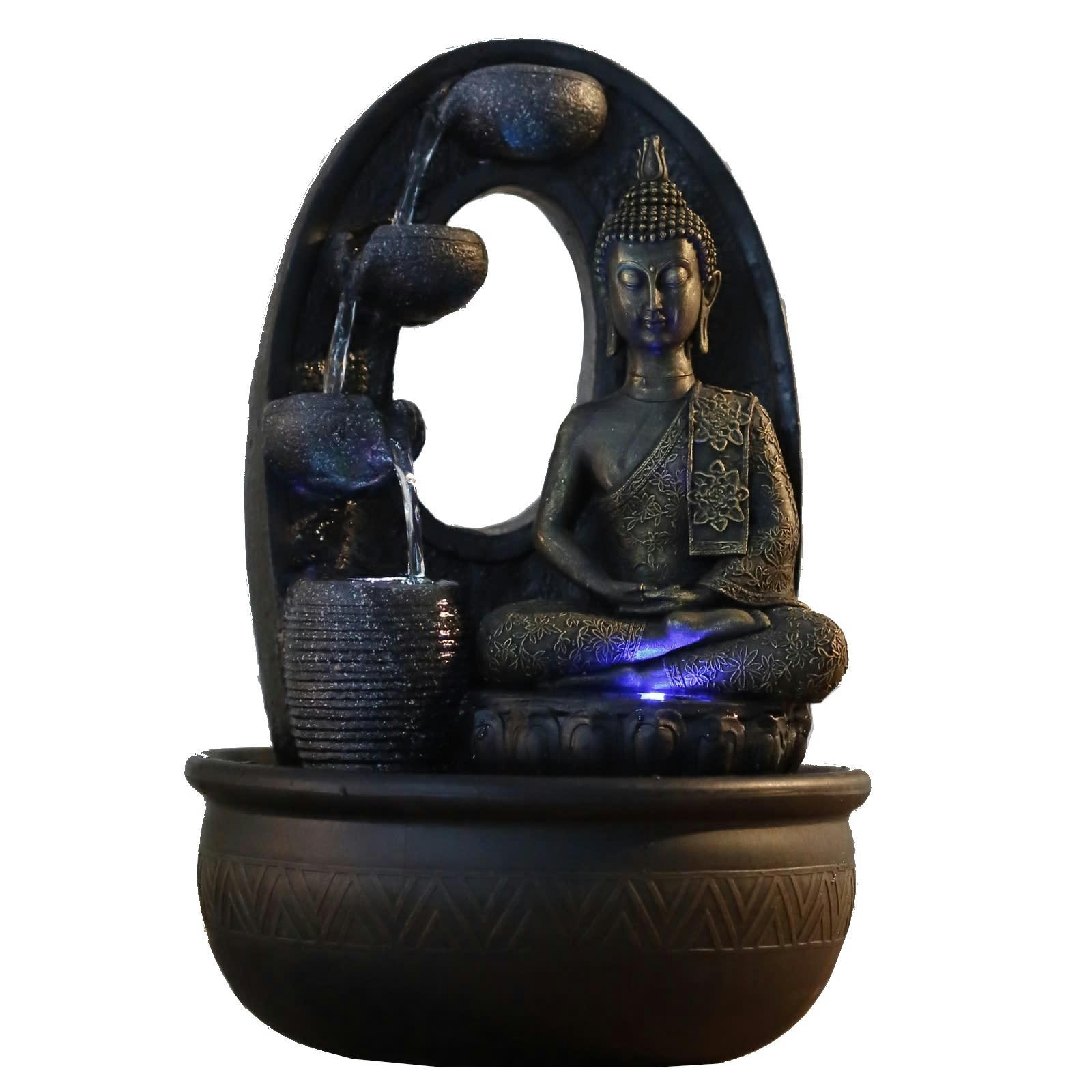 HARMONIE - Grande Fontaine d'intérieur et bouddha Thai résine marron et gris H40