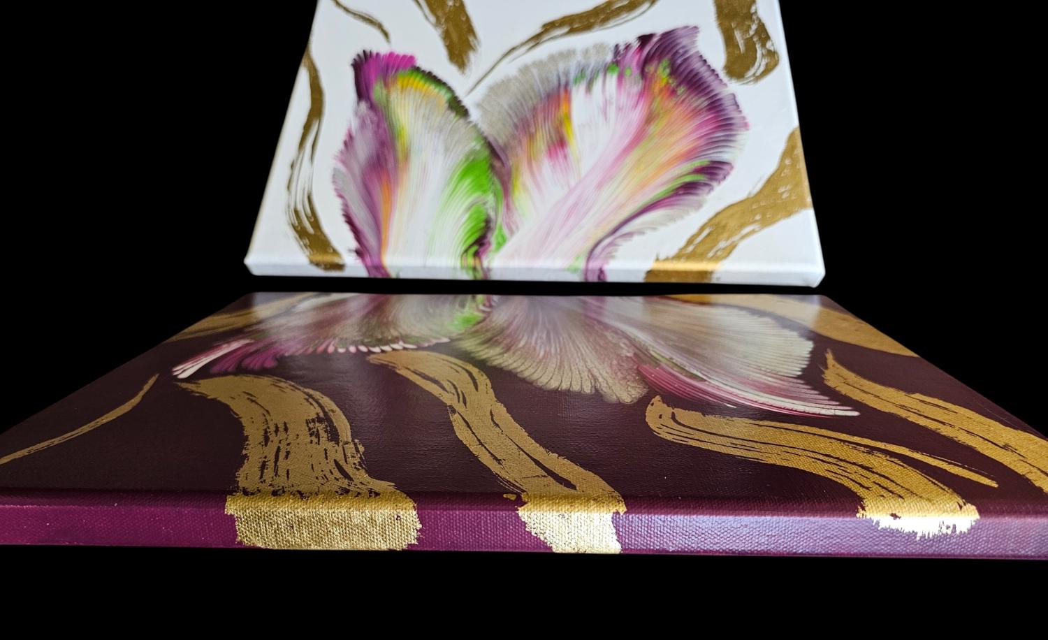 Butterfly Wing Acrylic Painting: Gold Leaf Yin Yang Wall Art