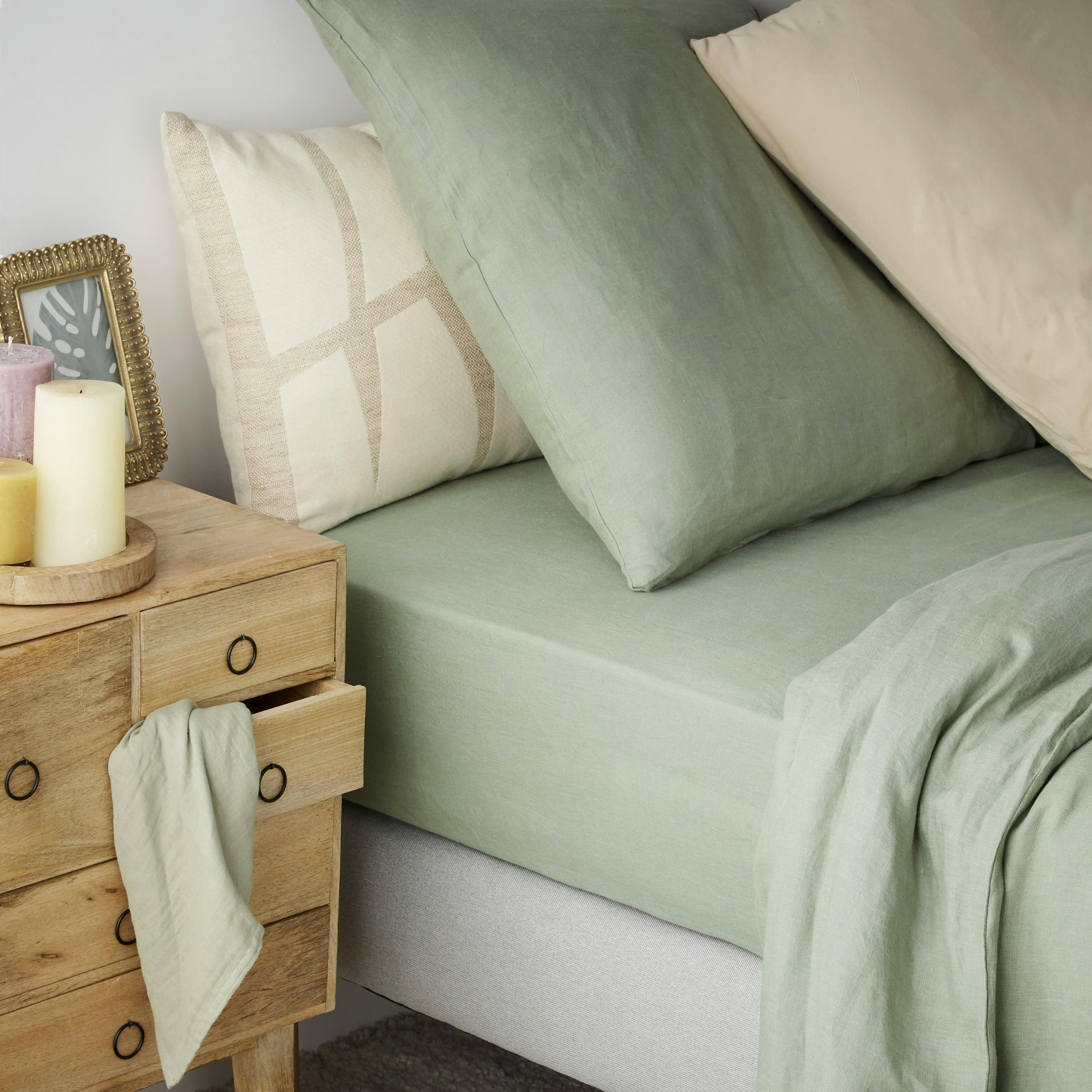 JADE - Drap housse en lin vert jade 140x200