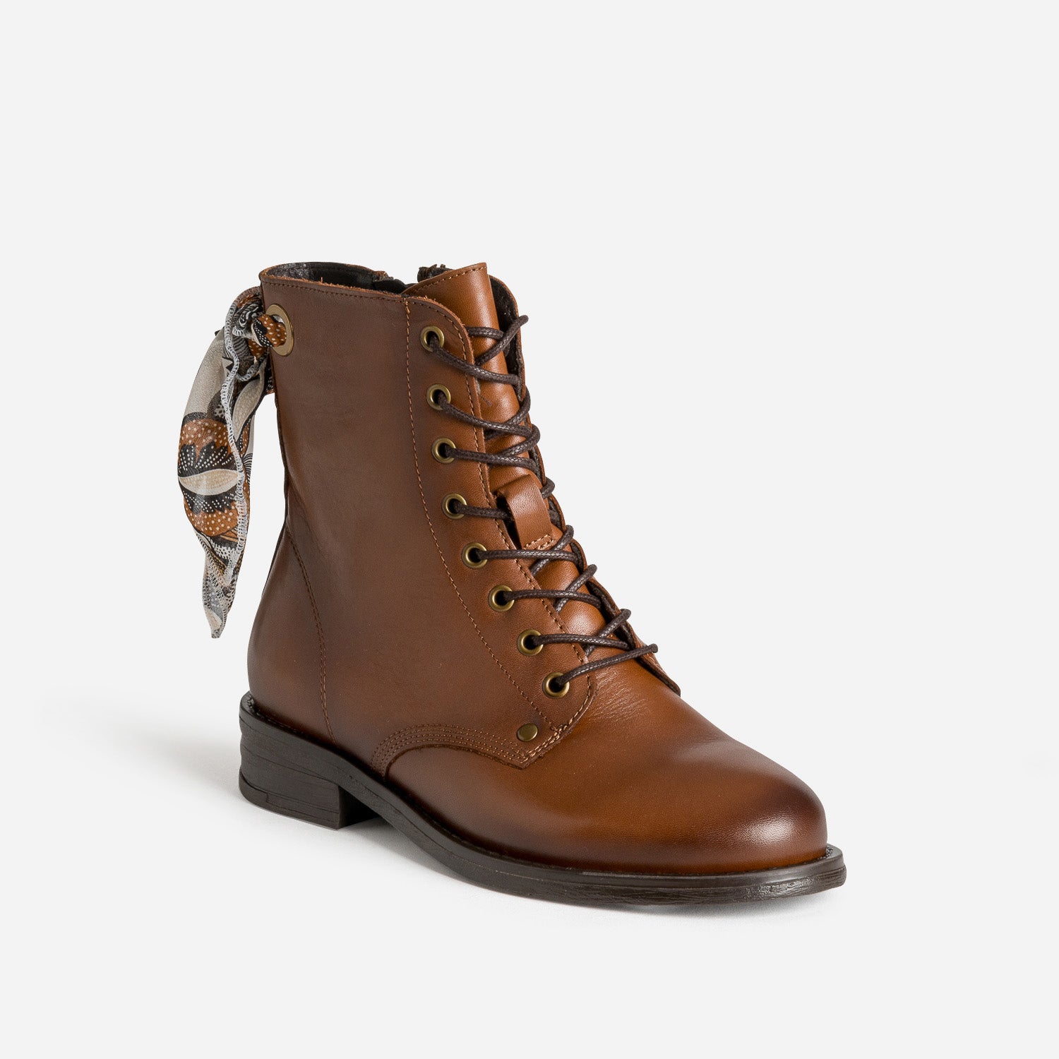 Bottine camel cuir détail ruban