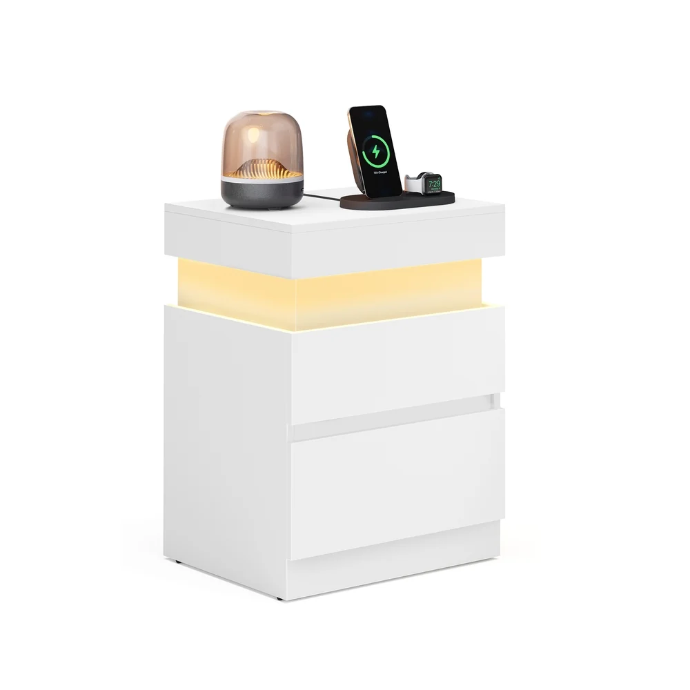 Kailyn Collection - Table de chevet moderne avec prises et tiroirs pratiques