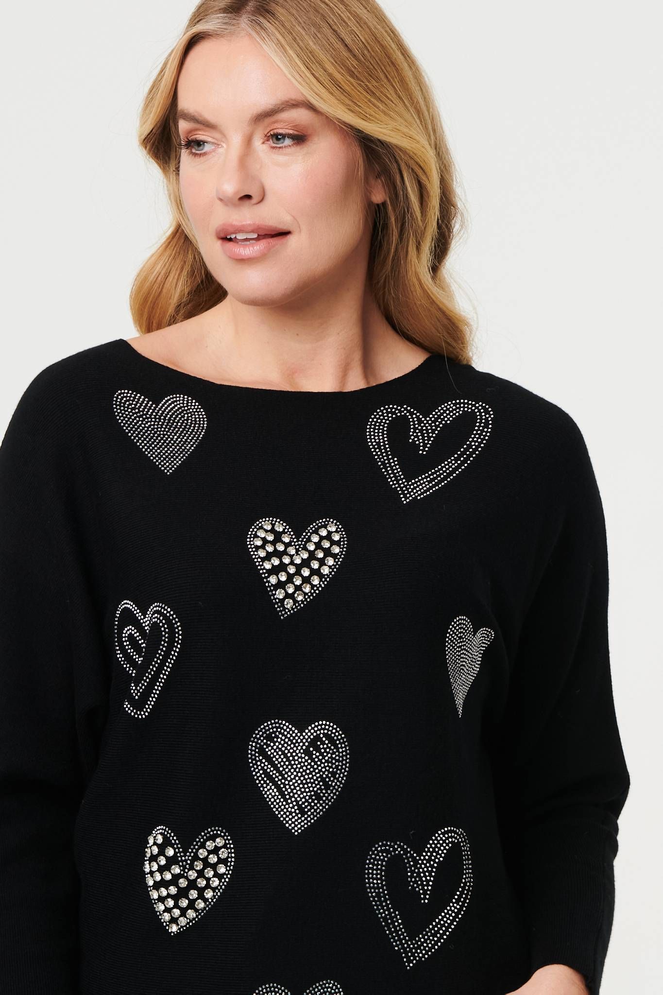 Izabel London Sparkly Heart Print Long Sleeve Jumper