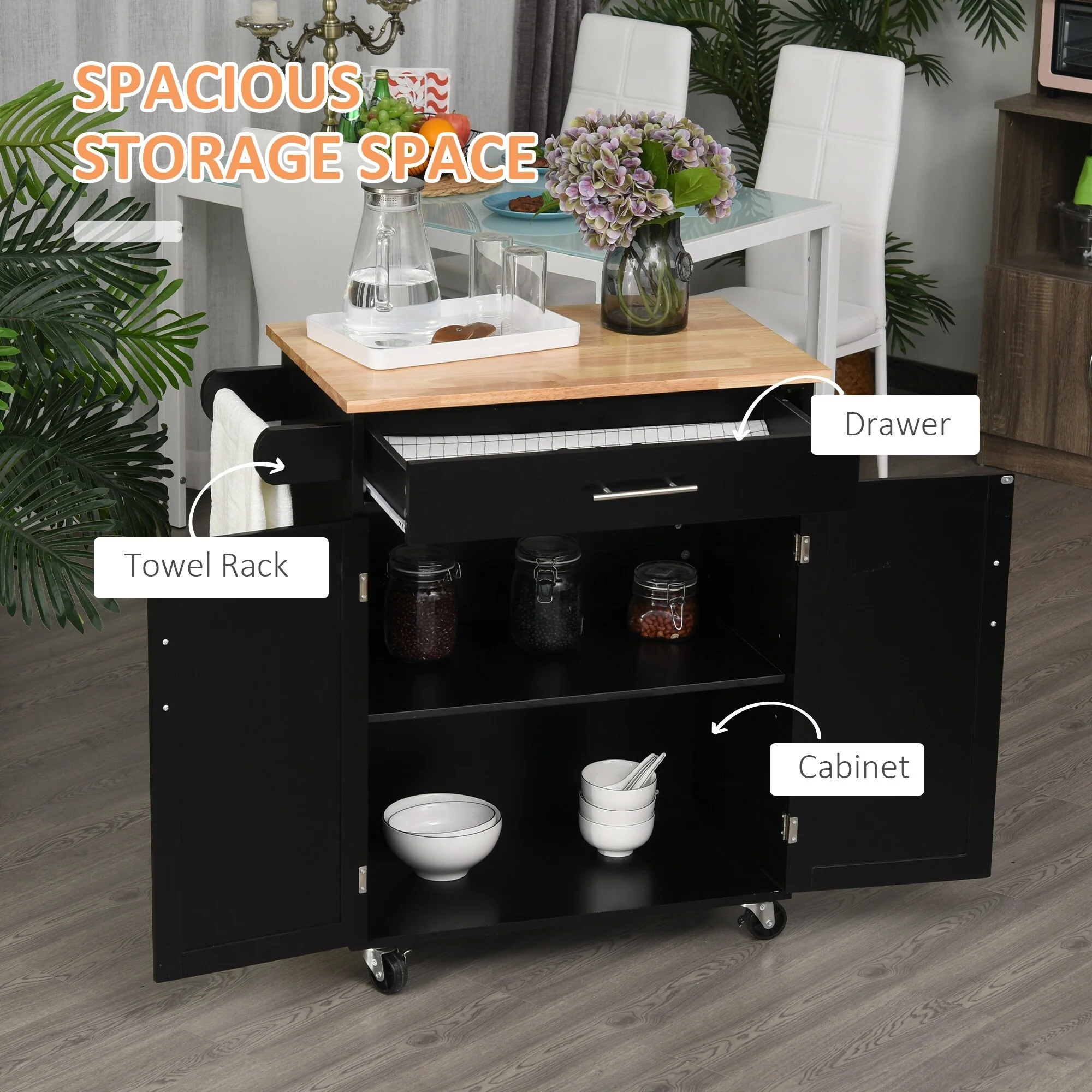 Kitchen Island Cart Rolling Trolley Cart With Drawer(no include stool)