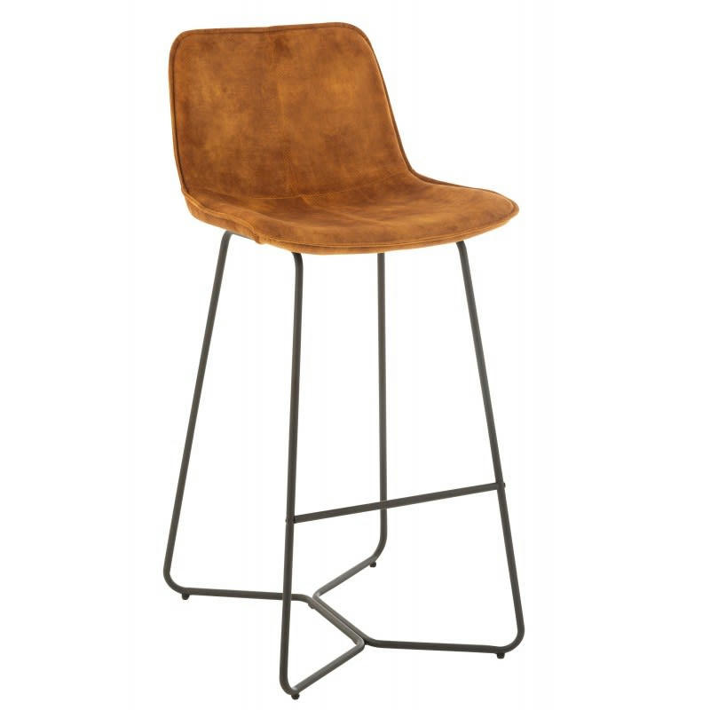 LAURENT - Chaise de bar métal et textile ocre