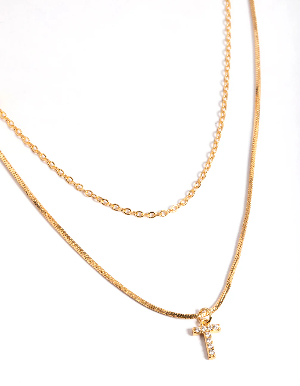 Gold Plated Diamante Letter T Layered  Necklace