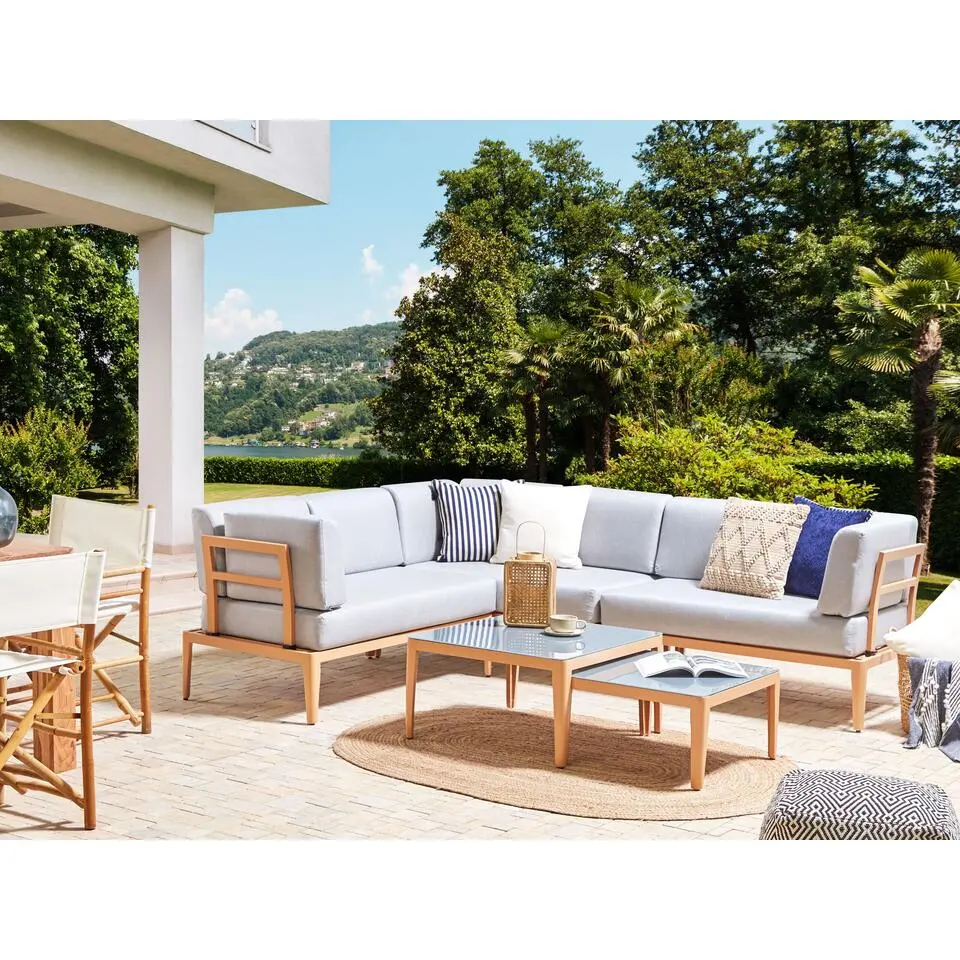 Beliani Loungeset RIMA III - Grijs aluminium - Grijze kussenset