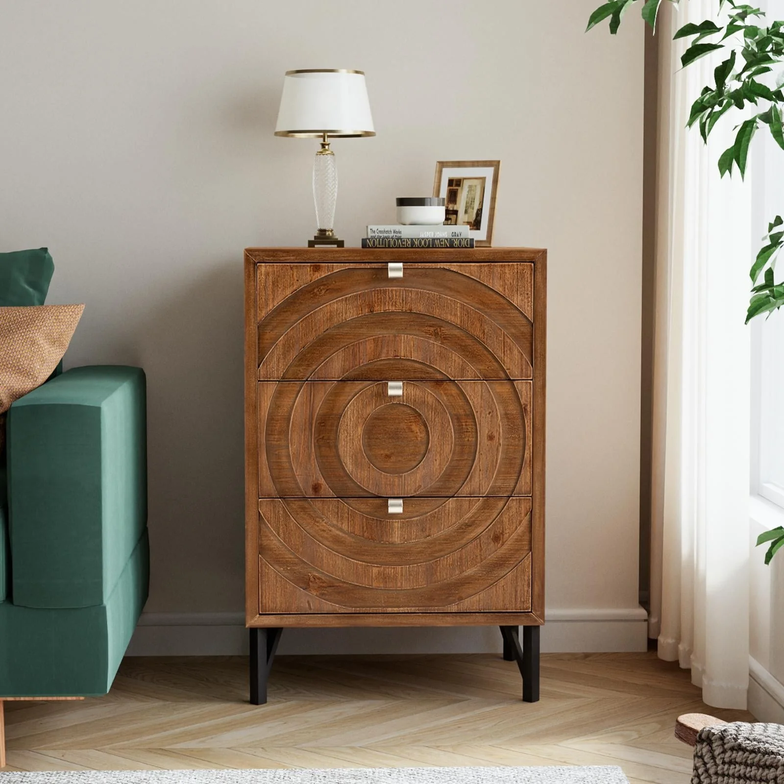 COSIEST Solid Wood Brown Nightstands w Drawers