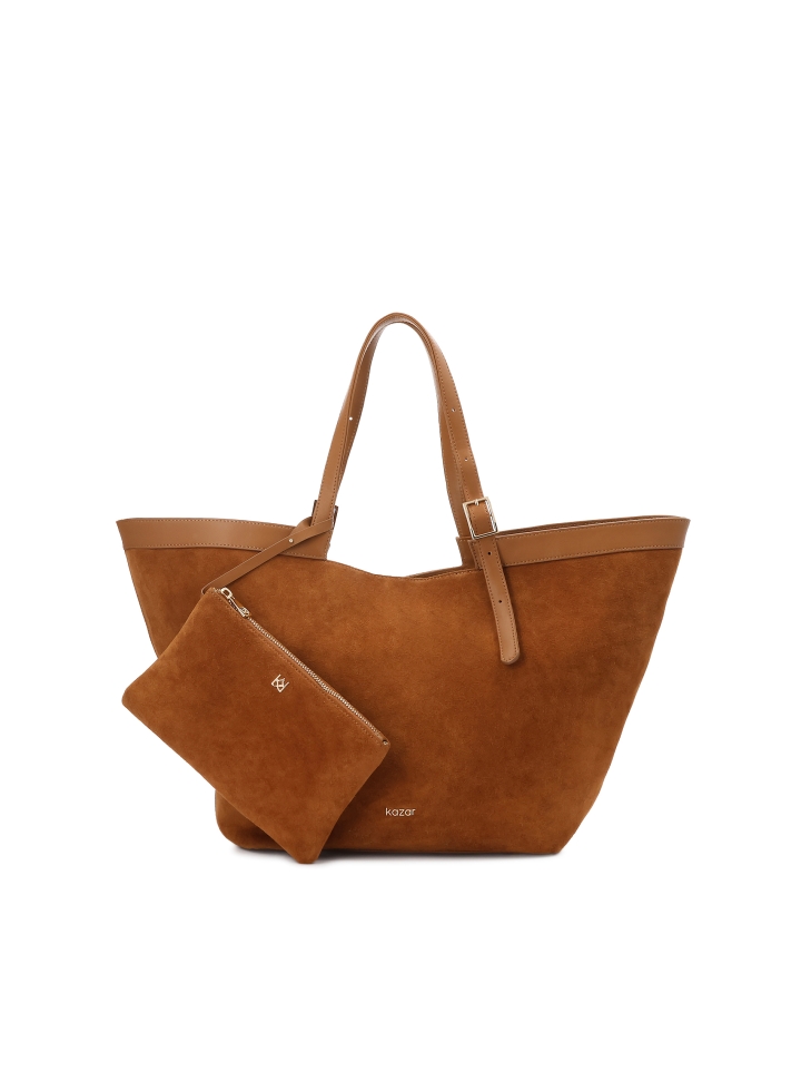 Suede light brown trapeze handbag