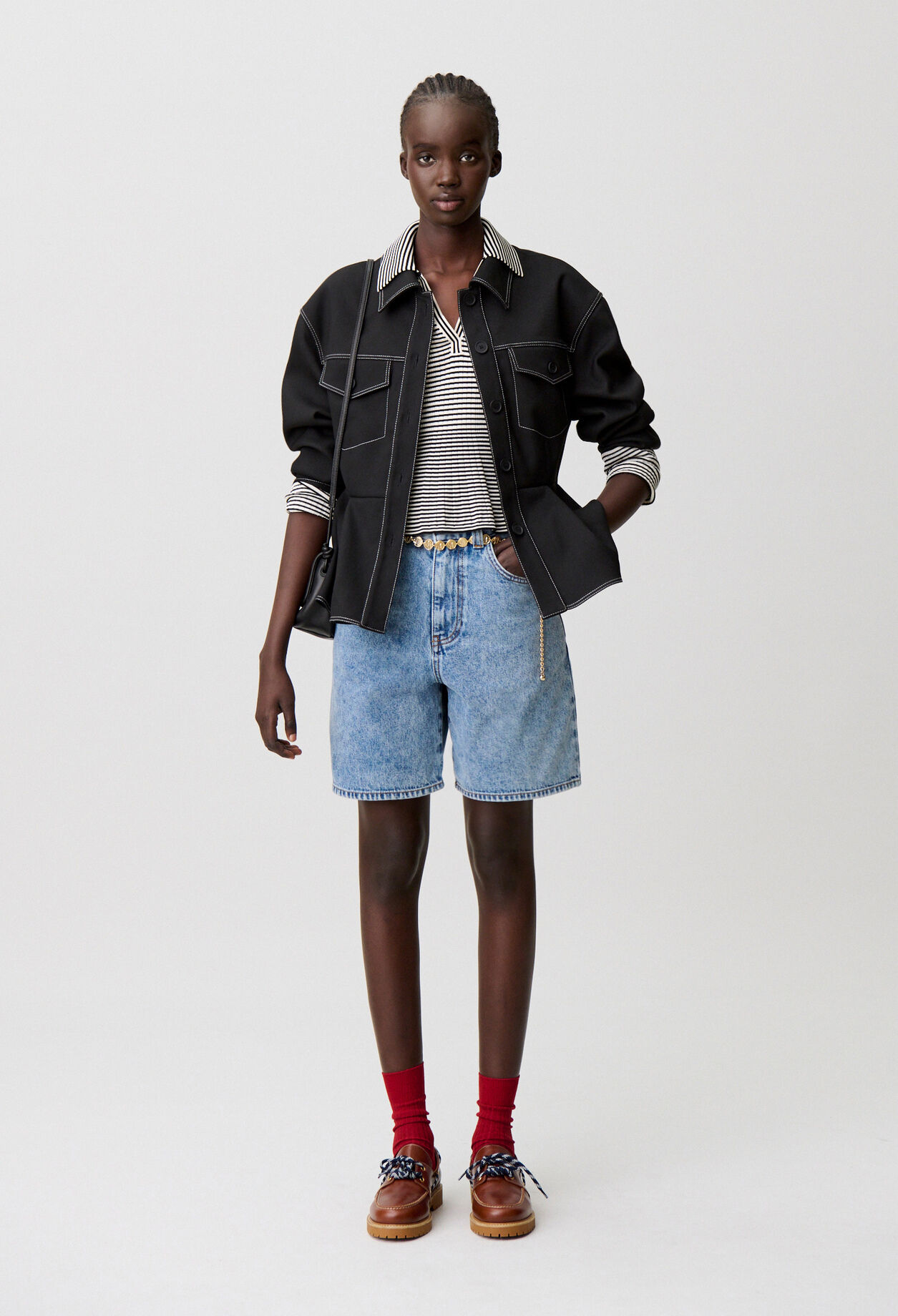 Short droit denim délavé