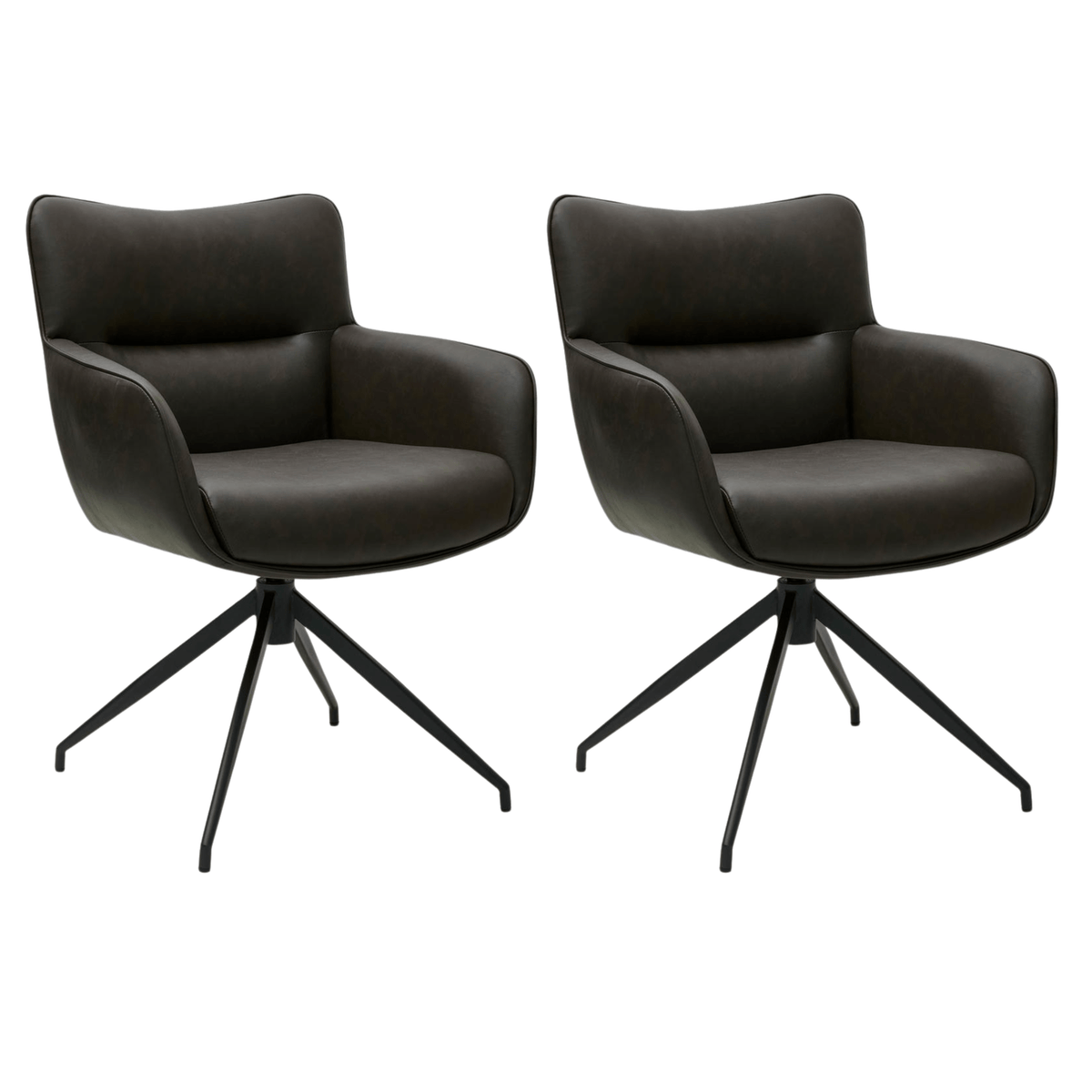 Furnhouse eetkamerstoelen armleuning Jessica - Donkerbruin - Kunstleer - Set van 2