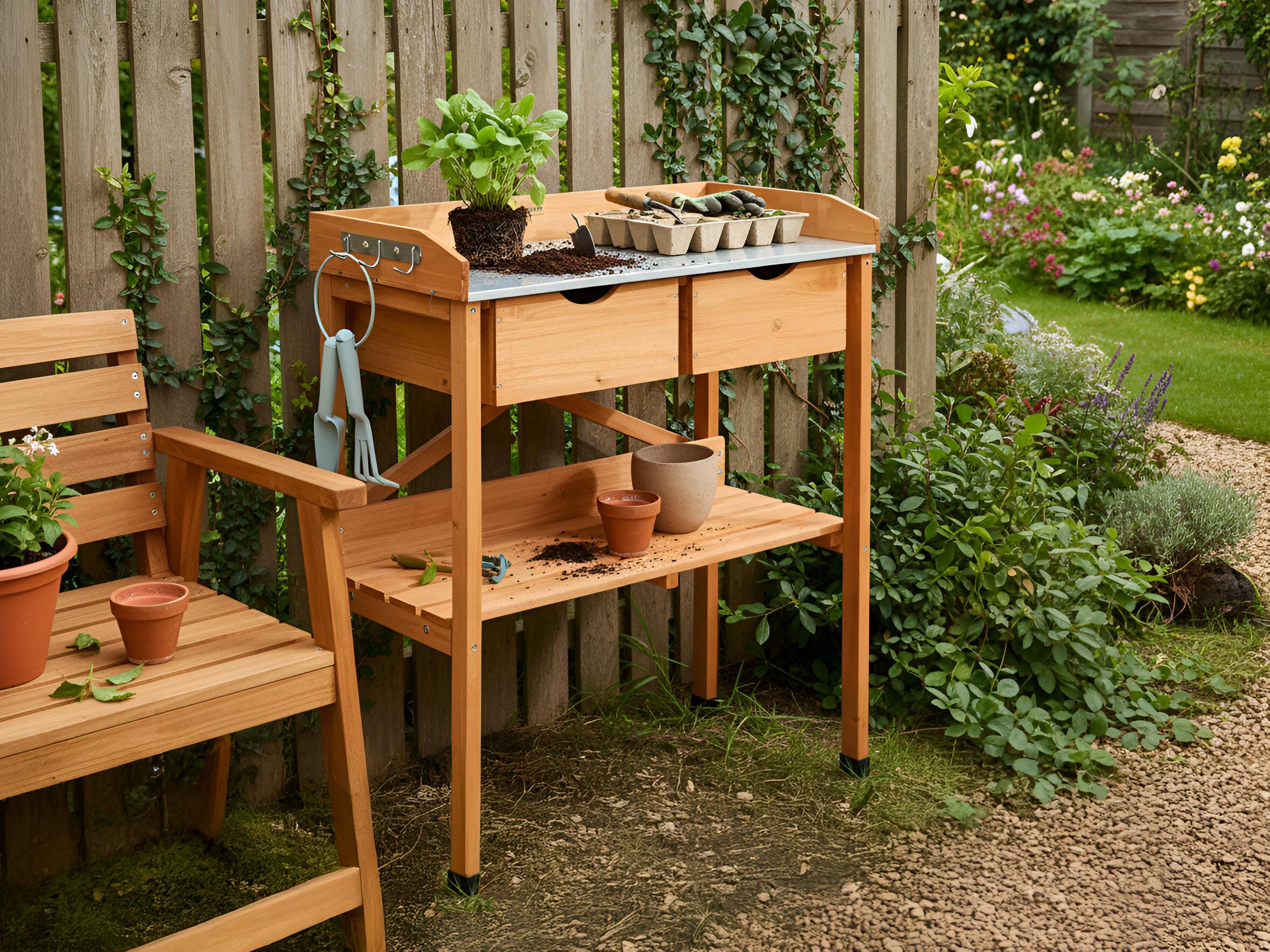 Potting Bench RAVANUSA Fir Wood 89 cm 77 cm Light Brown
