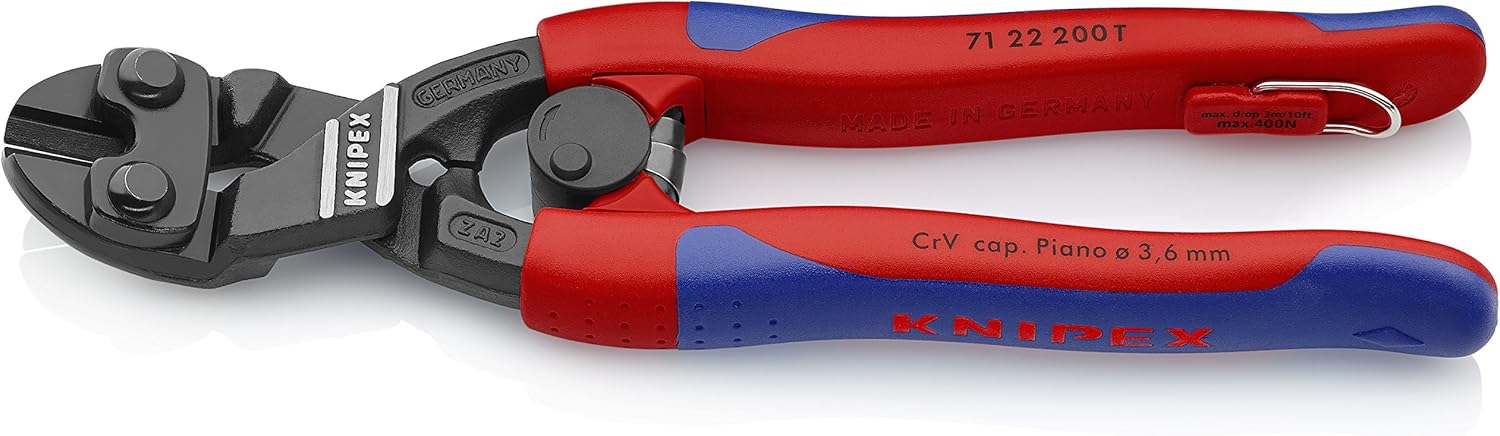 Knipex Tools 71 22 200 T BKA 8 Angled High Leverage Cobolt Cutters, Tether Attachment-Comfort Grip,