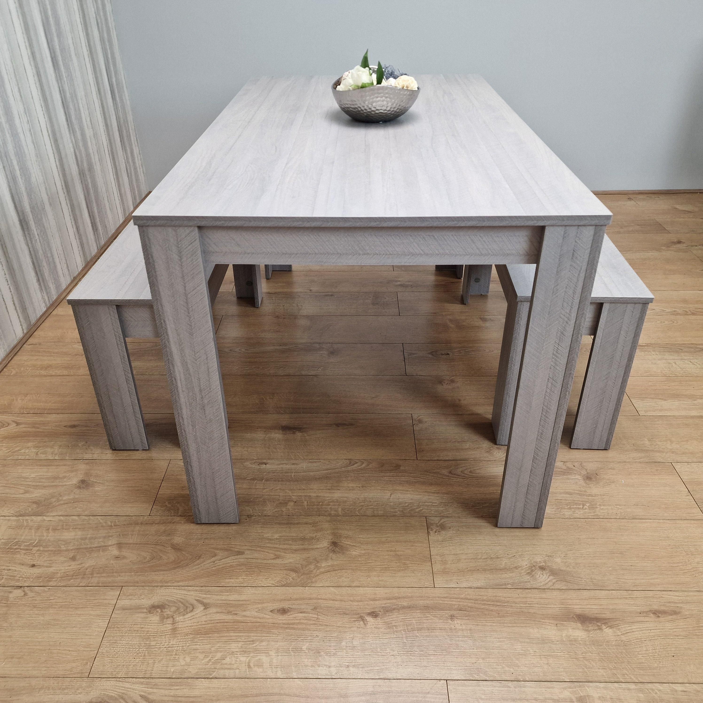 KOSY KOALA Modern Rectangle Grey Dining Table Set With 2 Benches Dining Room Furniture