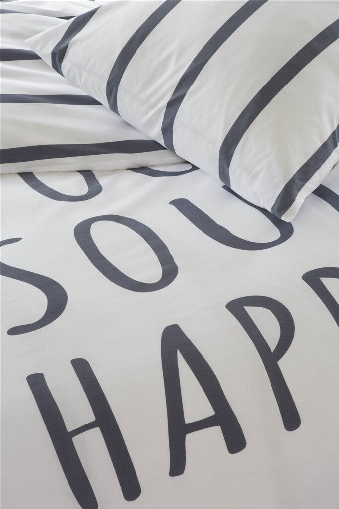 Walra - Dekbedovertrek Happy Wake Up - 200x220 - Wit   Blauw
