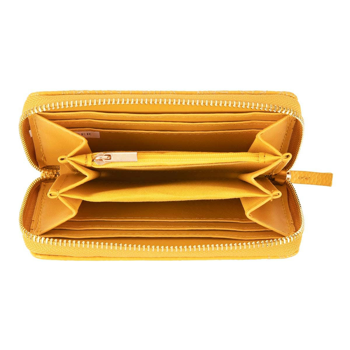 - Portefeuille Femme - Feuilles Dorées - Jaune Moutarde