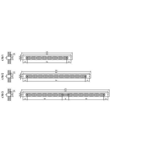 Grille plat interieur simple 275x20mm alu - RENSON - 11937