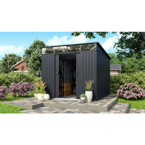 Gerätehaus »Lübeck 89«, Metall, BxHxT: 238 x 203 x 278 cm (Außenmaße inkl. Dachüberstand)