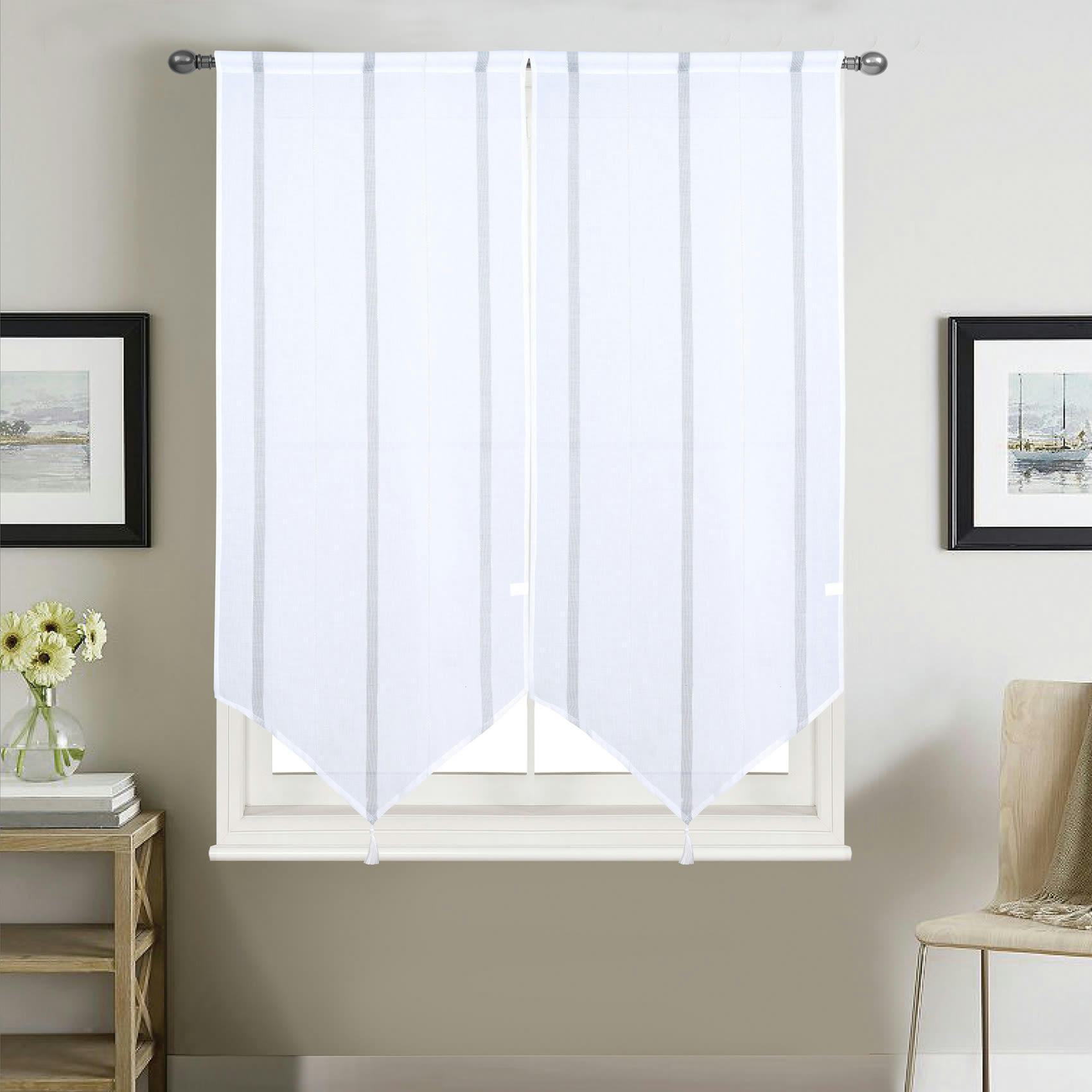 - Paire vitrages à bandes verticales brillantes polyester noir 60x160 cm