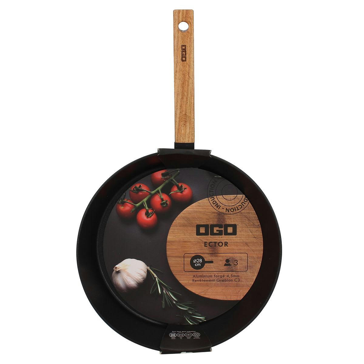 ECTOR - Poêle en aluminium et poignée en bois Ø28cm - compatible induction