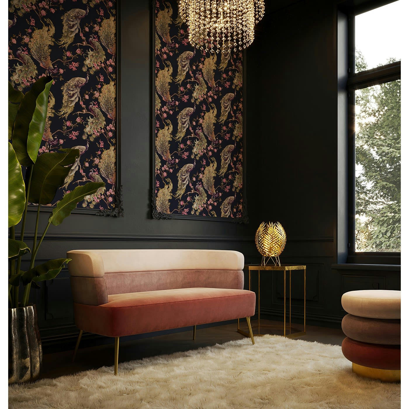 SANDWICH - Canapé 2 places en velours rose