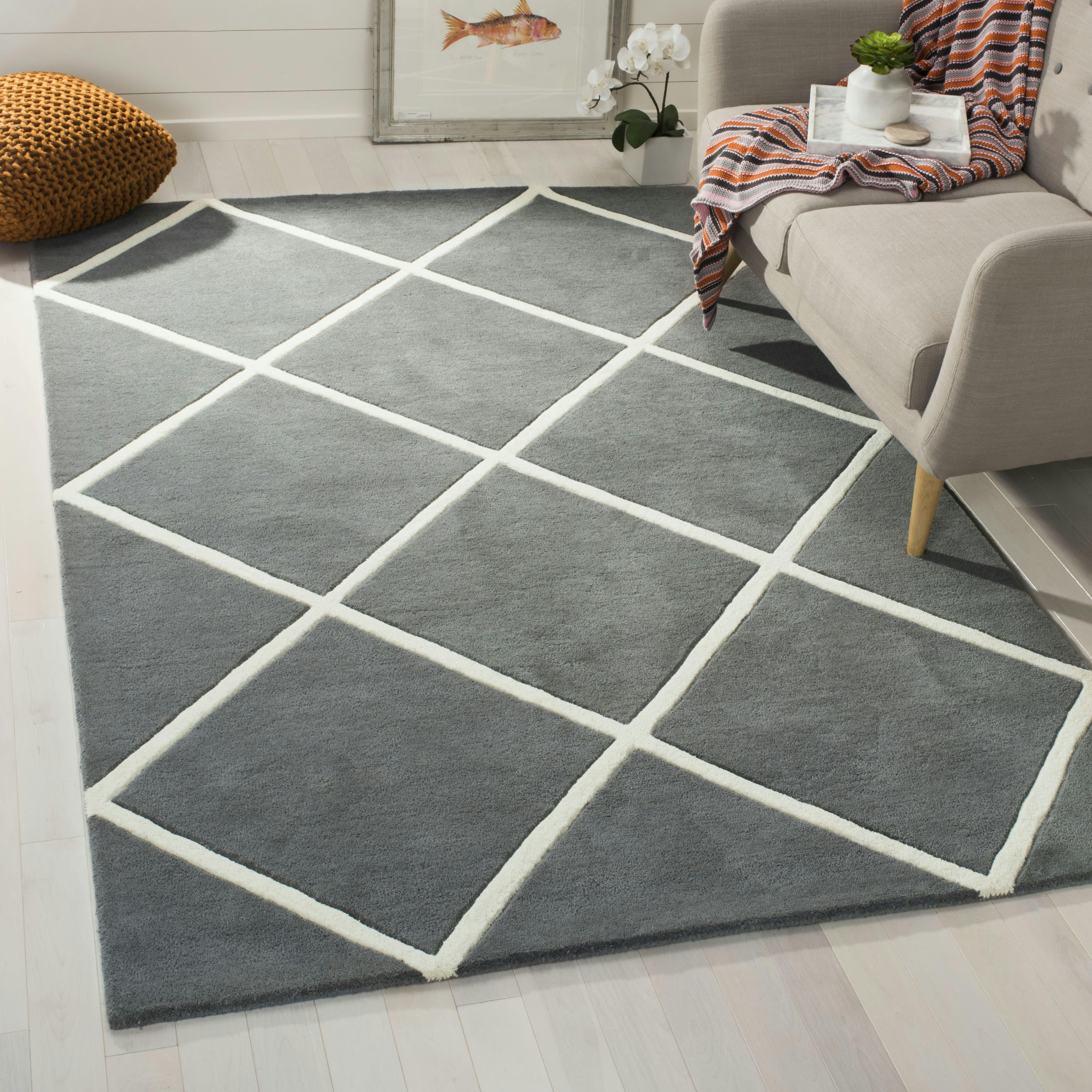 CHATHAM - Tapis de salon interieur en  gris fonce & ivoire, 122 x 183 cm