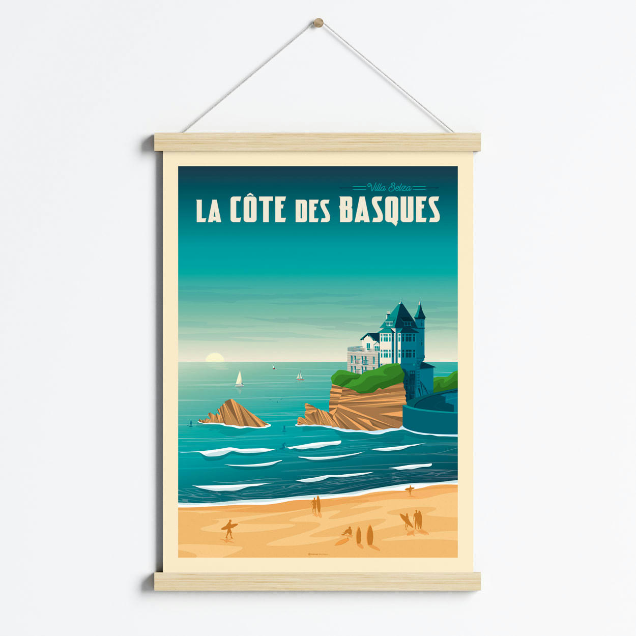 - Affiche Biarritz France + Cadre Magnétique (Bois) 50x70 cm