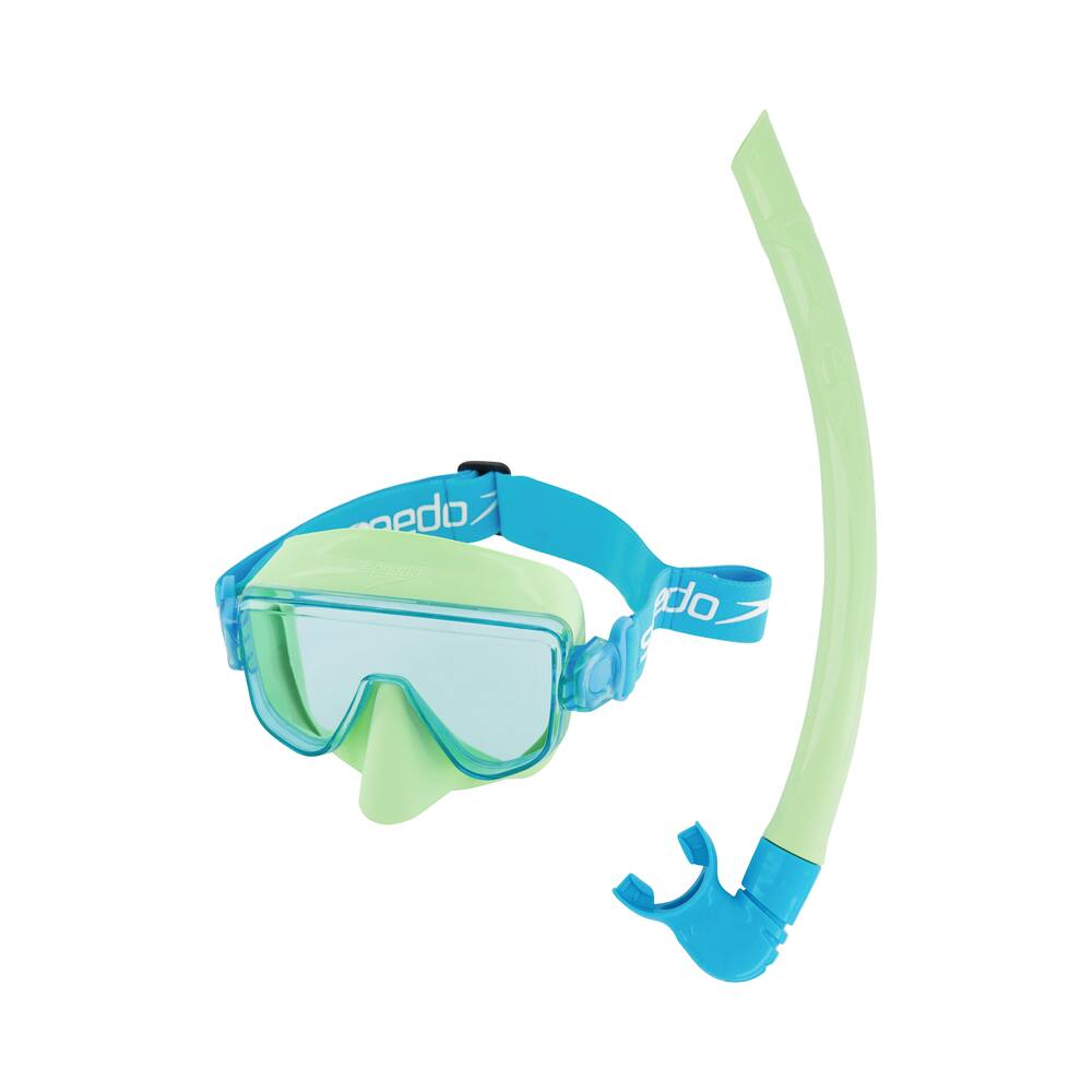 Speedo Travel Anti-Fog UV-Protected Kids'/Youth Swimming Mask & Snorkel Combo, Green