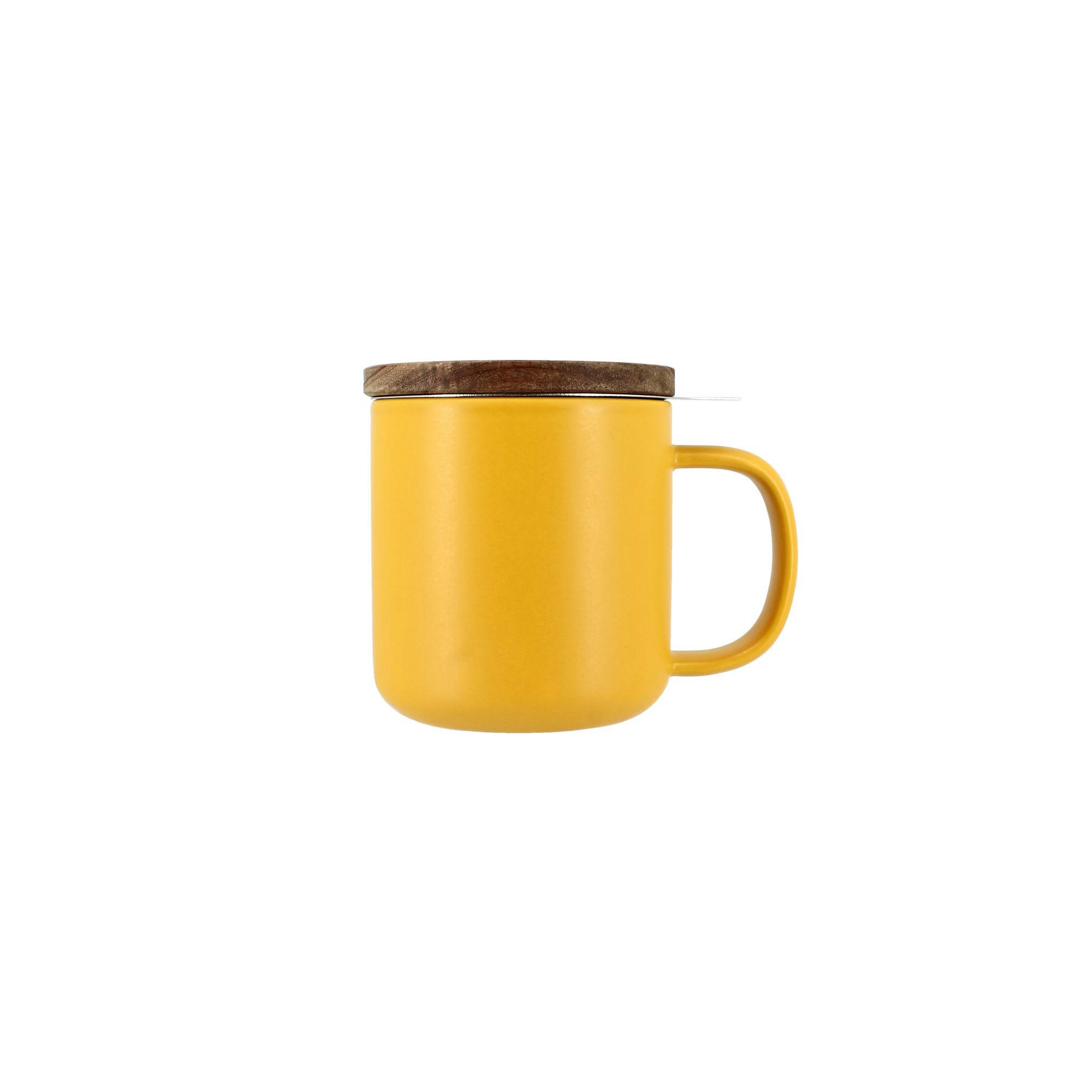 JULIET - Tisanière en grès jaune avec couvercle en bois d'acacia 300ml