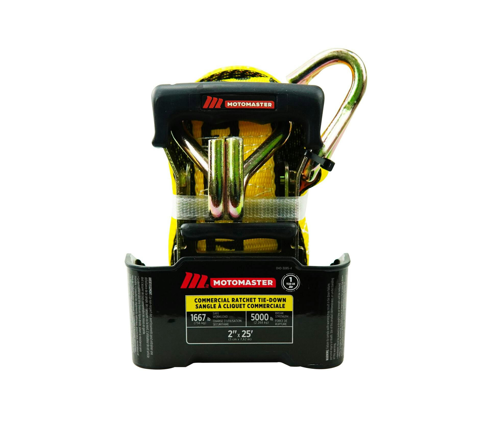 MotoMaster 5,000-lb Commercial Ratchet Tie Down Strap, with Double-J Hook, 2-in x 25-ft