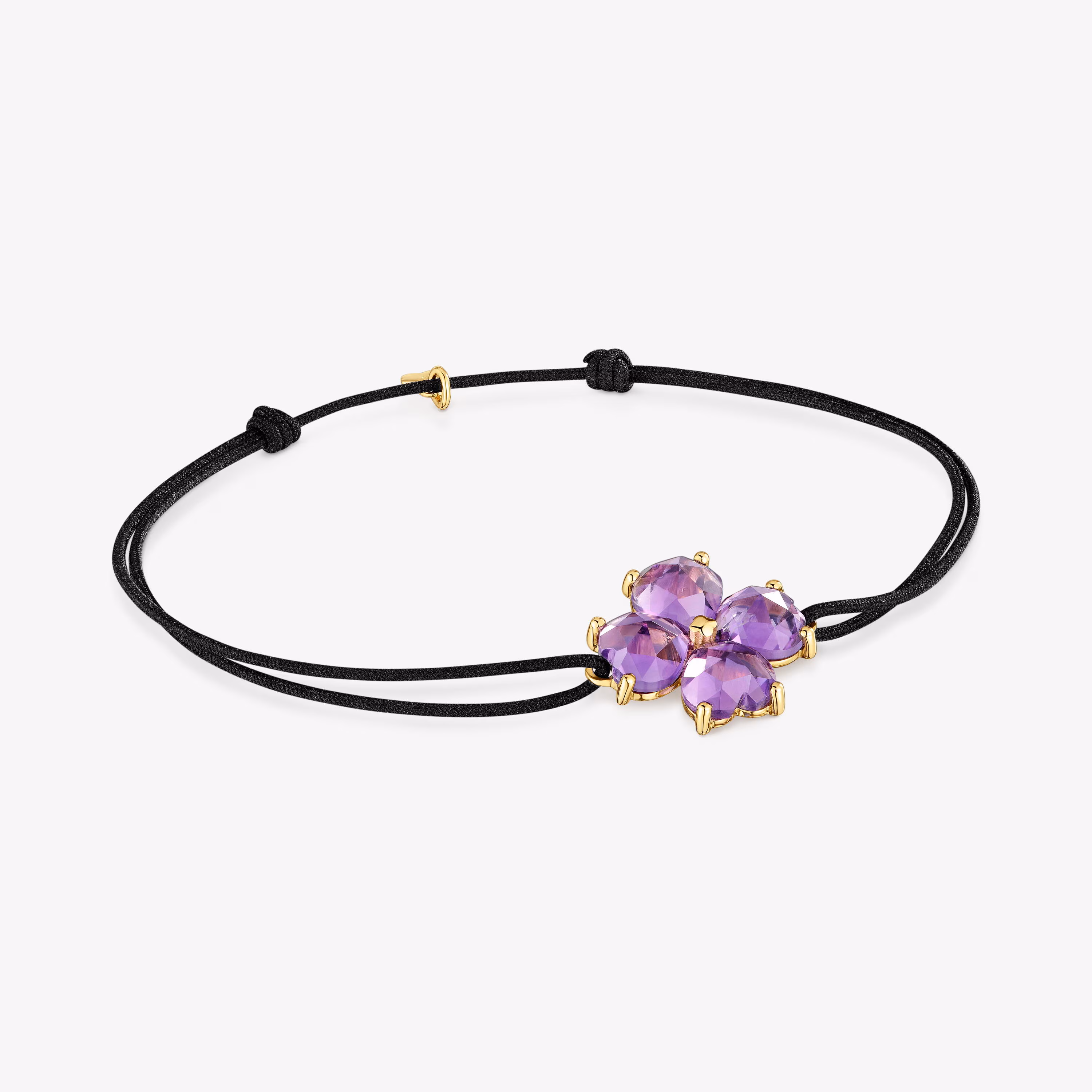 Pulsera de oro, amatista y nylon negro Daisy