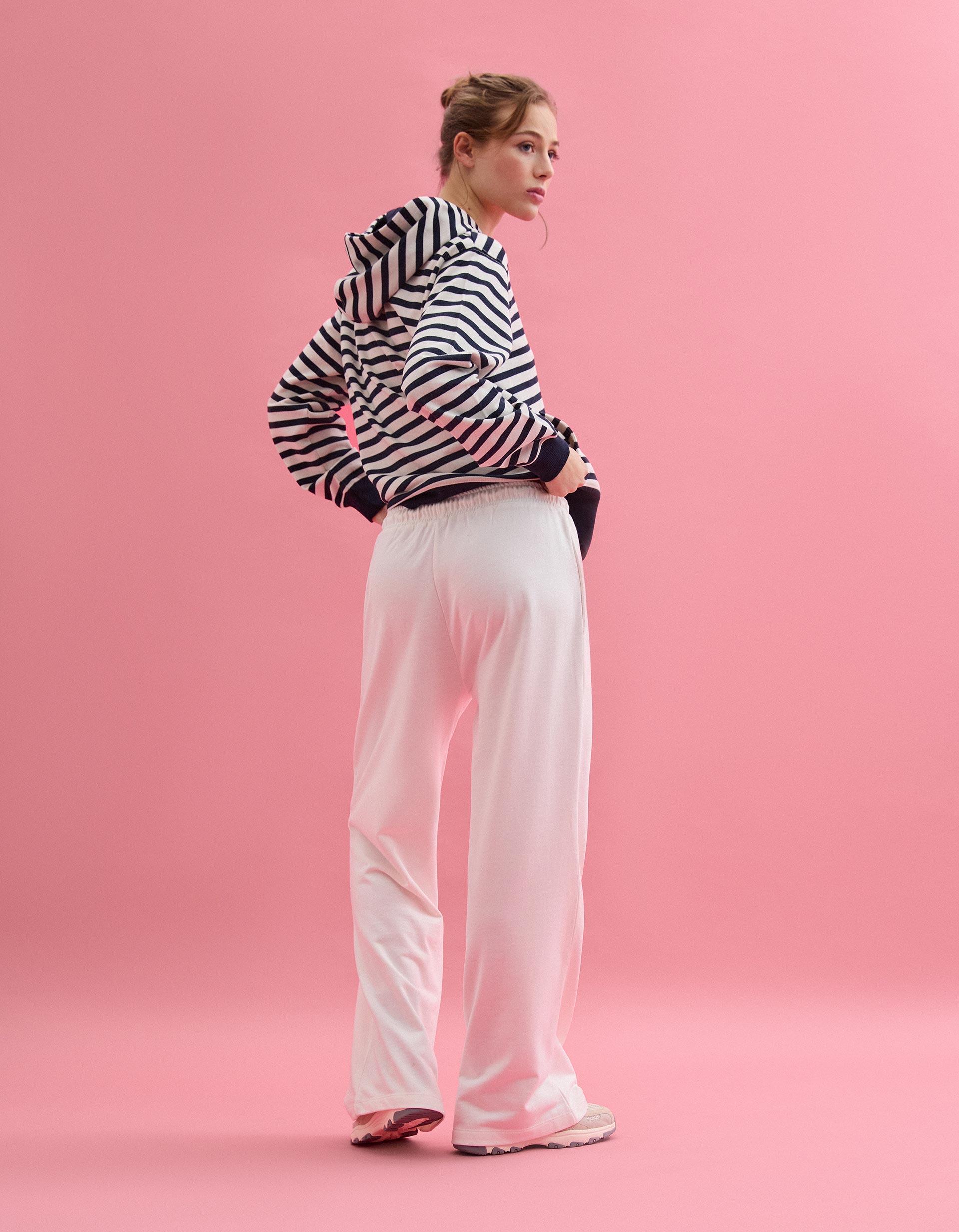 Calças Jogging 'Wide Leg', Mulher, Bege Claro