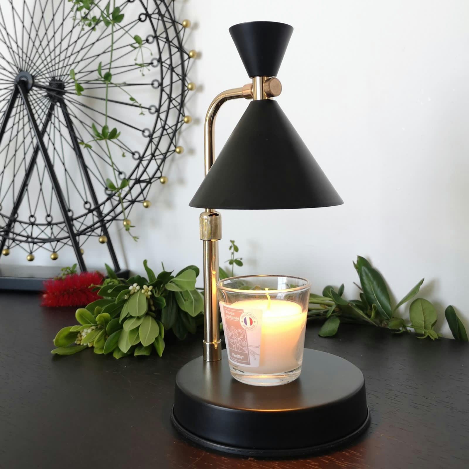 CANDELIO - Diffuseur Bougie Parfumée en métal noir Commande Tactile - H30 cm