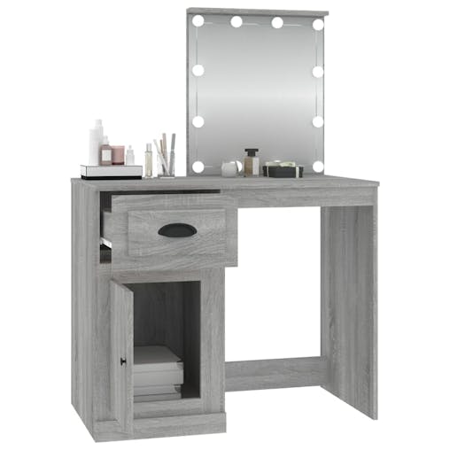 NNEVL Dressing Table with LED Grey Sonoma 90x50x132.5 cm Engineered Wood