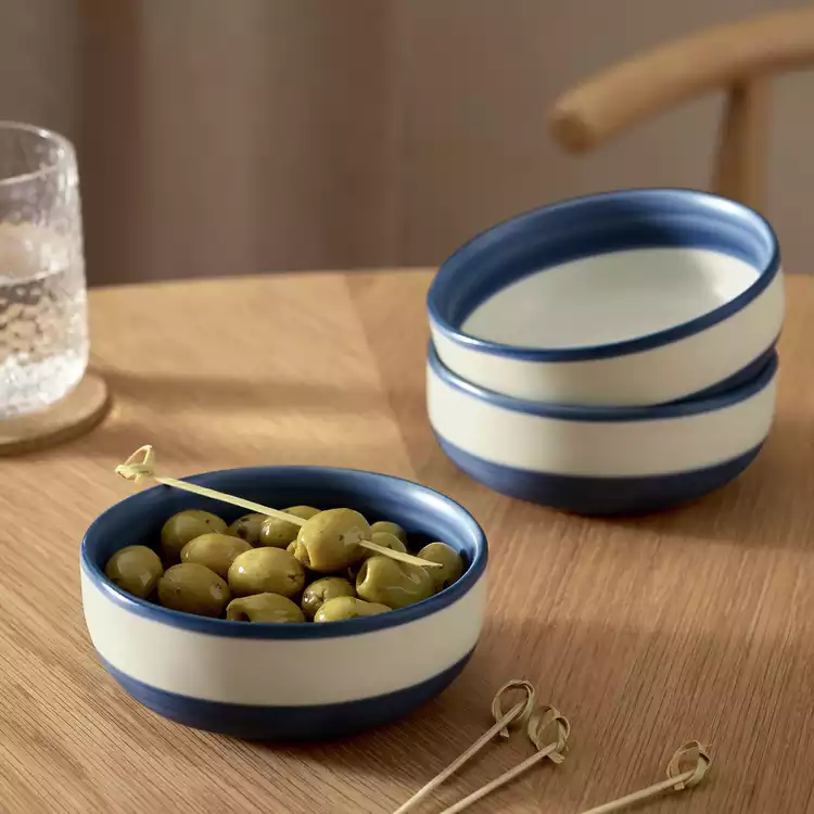 Habitat Artisan Stripe Set of 3 Stoneware Nibble Bowl - Blue