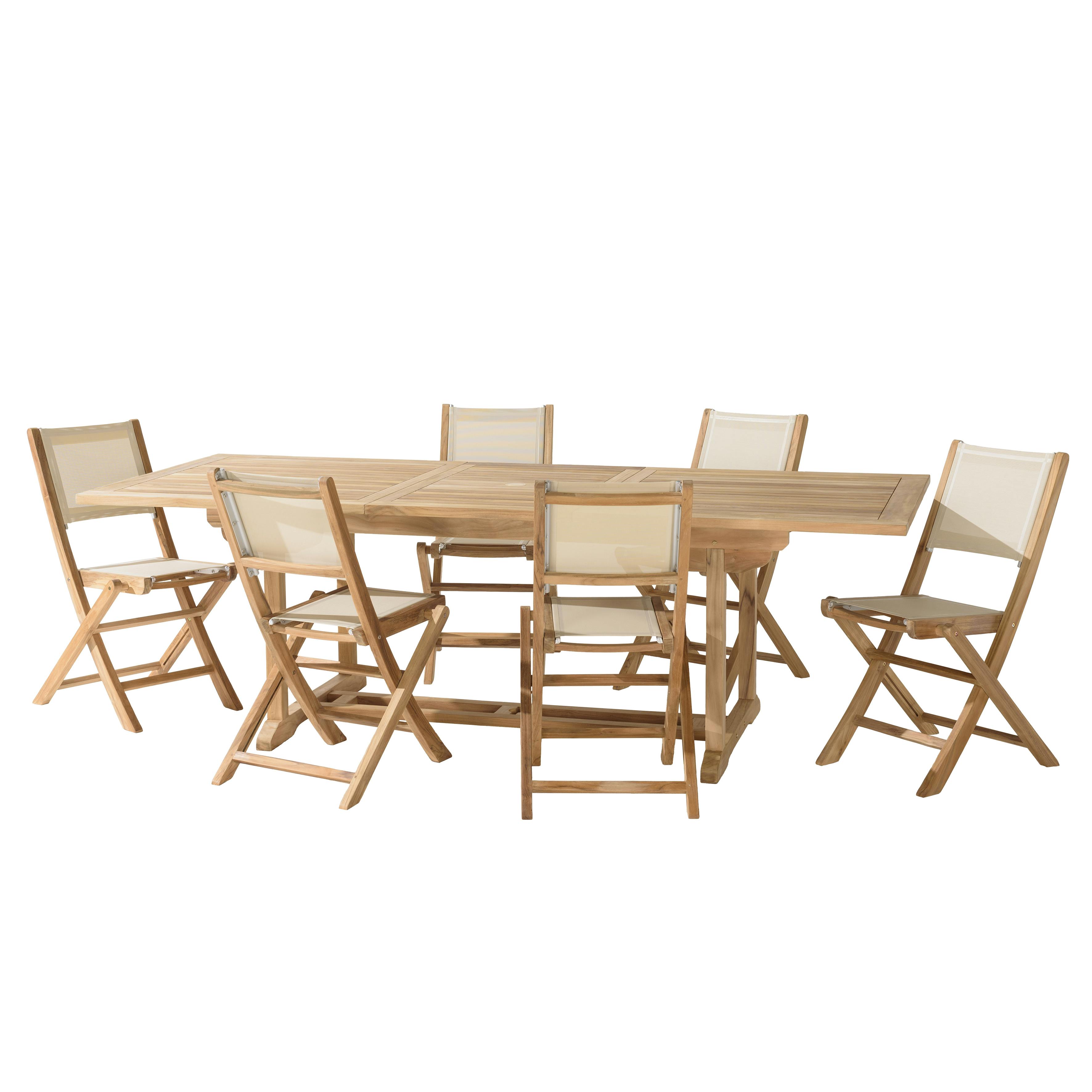 Ensemble de repas table rectangulaire 6 chaises en teck ALERIA