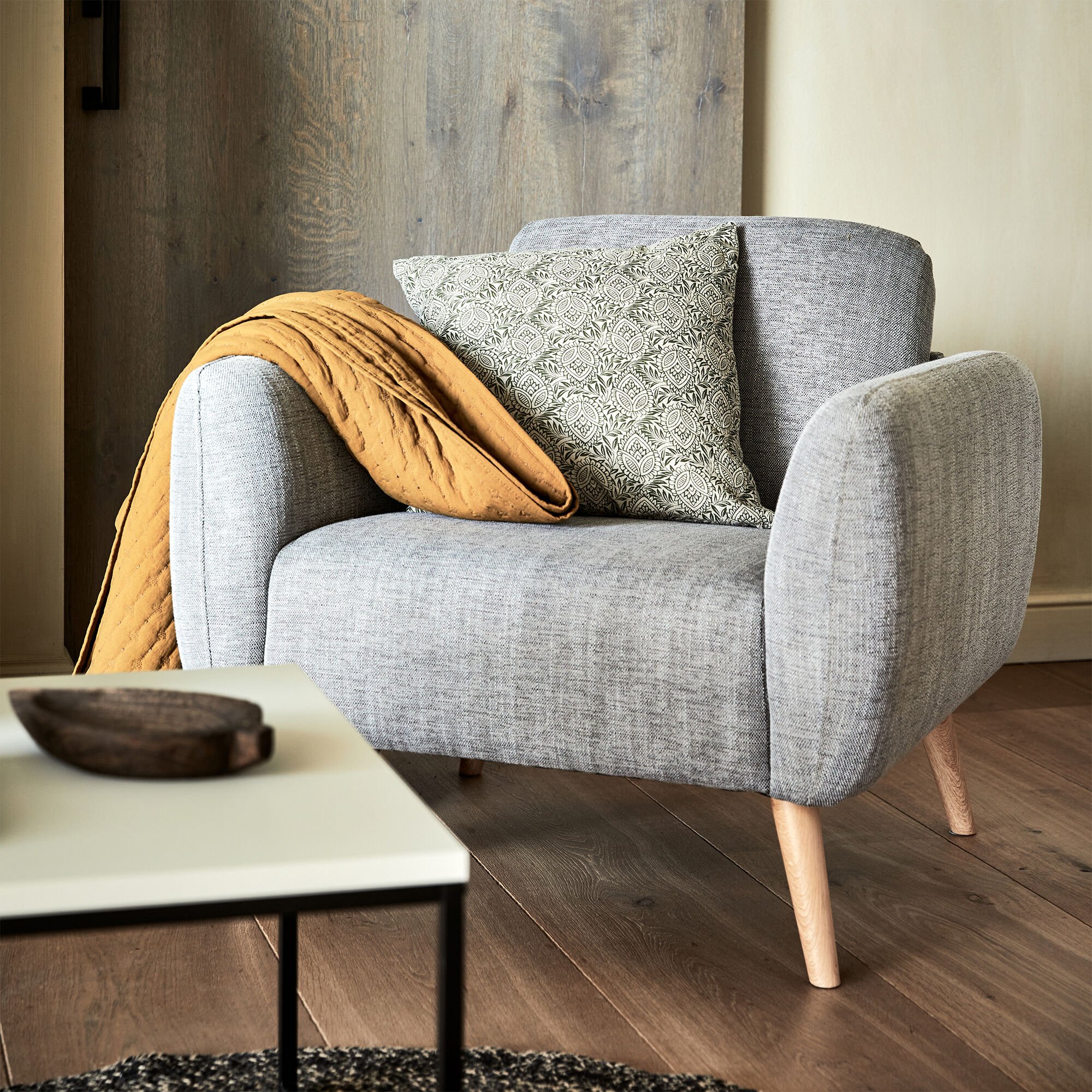 LUCAS - Fauteuil en tissu avec accoudoirs - gris