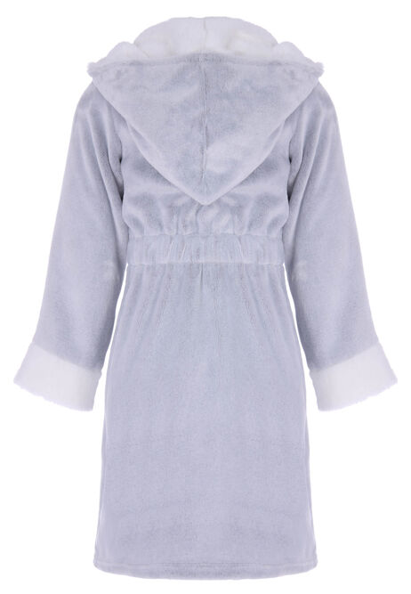Girls Grey Plain Sherpa Trim Dressing Gown