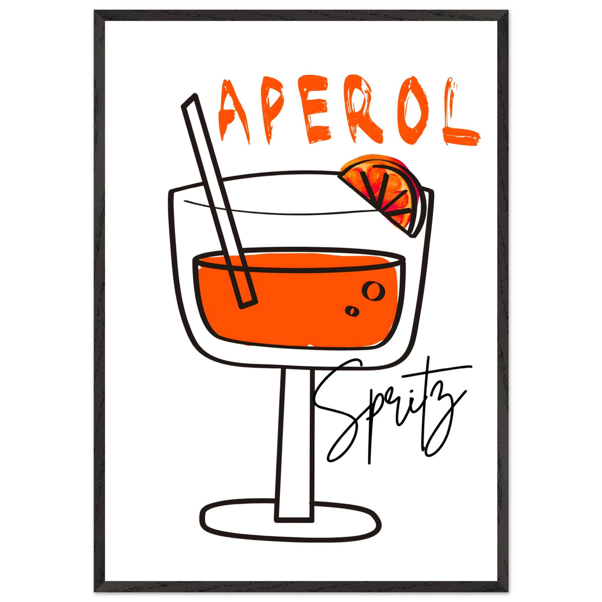 Artfulprints Poster met Lijst Aperol Spritz - Minimalistic  - 70x100 cm - Oranje