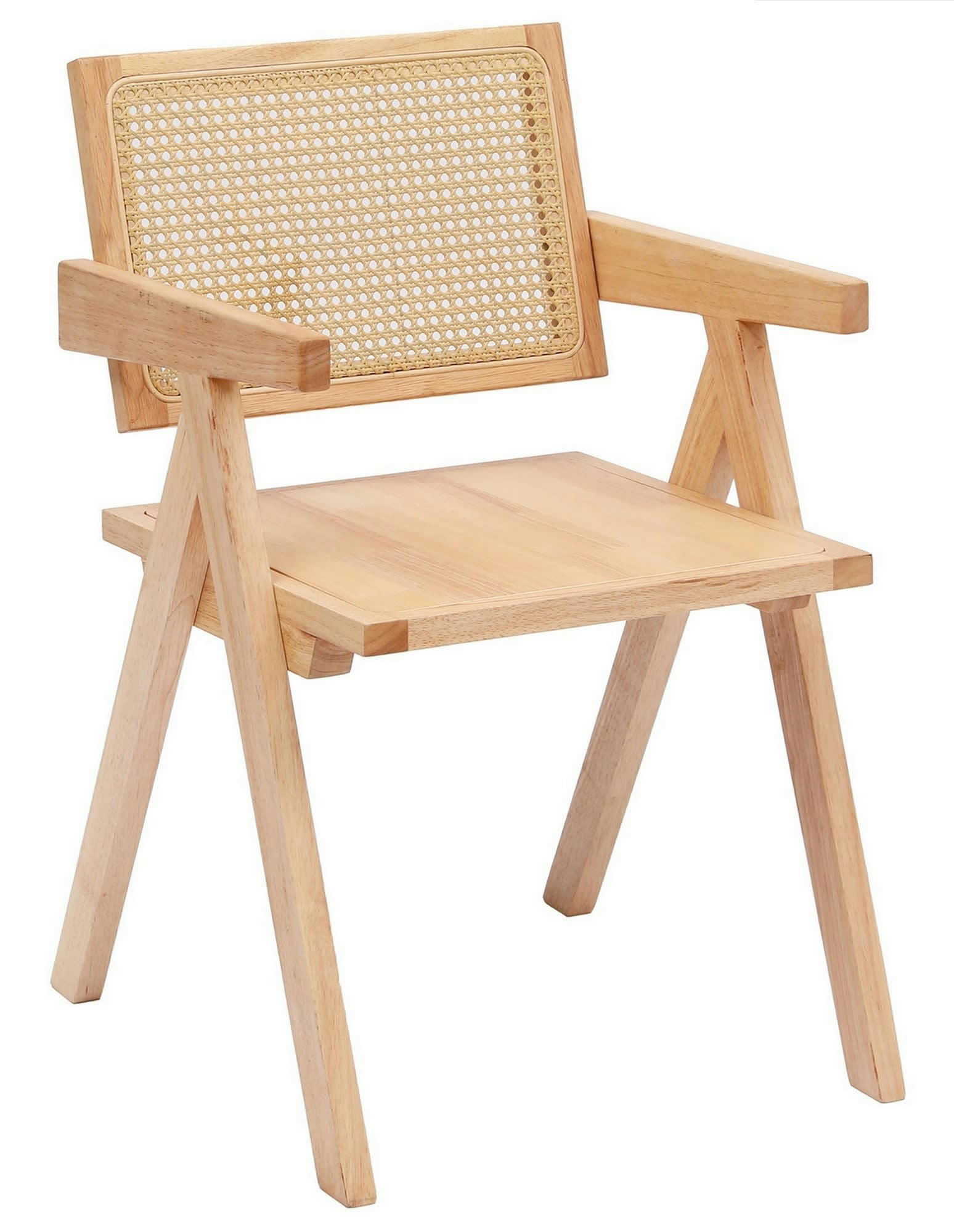 - Fauteuil de table en bois et cannage naturel